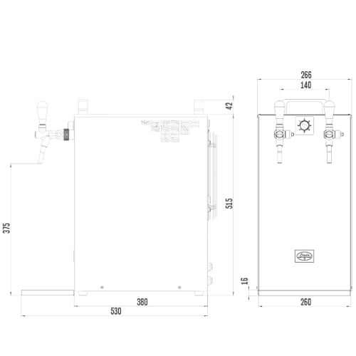 The Beverage Cooling Company - Lindr 155/K portable beer wine and cocktail cooler Dimensions