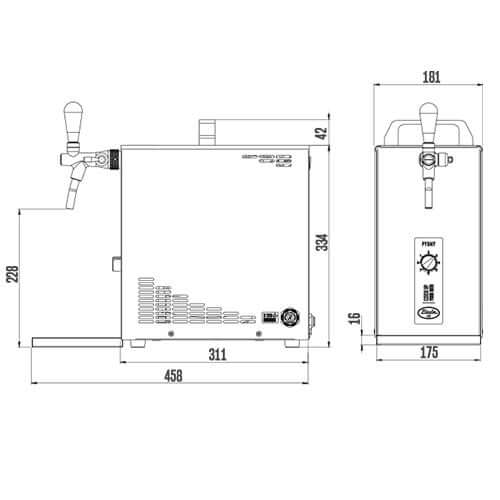 The Beverage Cooling Company - Lindr 25K portable beer and wine cooler Dimensions