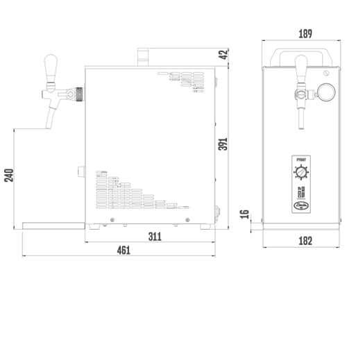 The Beverage Cooling Company - Lindr 35/K portable beer wine and cocktail cooler product dimensions