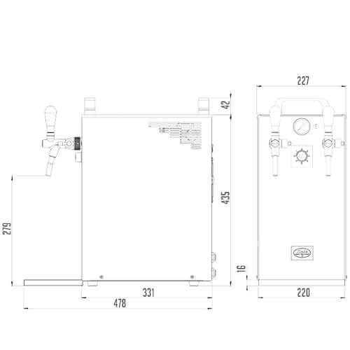 The Beverage Cooling Company - Lindr 40K Profi portable beer wine and cocktail cooler dimensions
