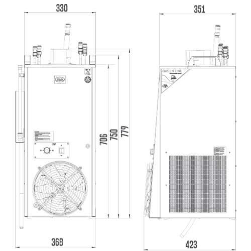 The Beverage Cooling Company - Lindr CWP-200 under counter beer and wine cooler Dimensions