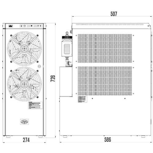 The Beverage Cooling Company - Lindr DryWet 150K Profi Digital Under Counter Cooler (dimensions)