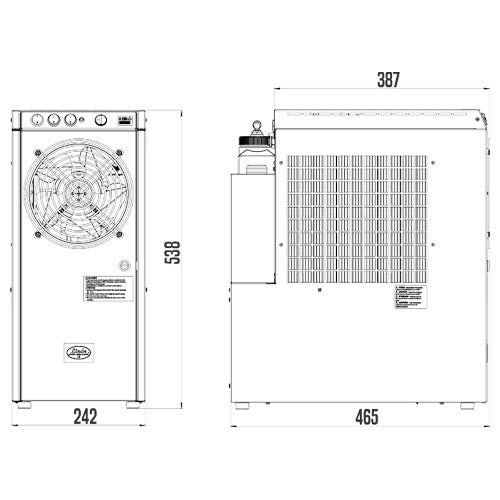 Lindr DryWet 70K Profi Digital under counter cooler (dimensions)