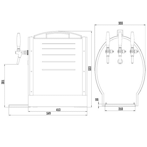 Lindr Soudek oak wine cooler 2+1 (dimensions)