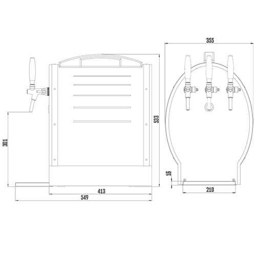 The Beverage Cooling Company - Lindr Soudek oak wine cooler 2+1 (dimensions)