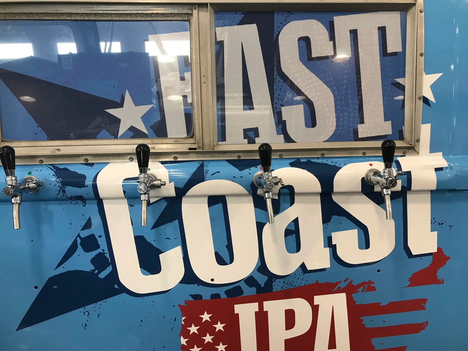 Beverage Cooling Company close up of Lindr compensator taps on side of VW van for Greene King - inside are2 x Lindr 155/K coolers