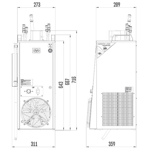 Lindr CWP100 under counter cooler (dimensions)